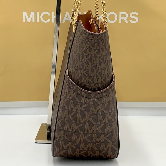 MICHAEL KORS LARGE X CHAIN LOGO SHOULDER BAG BROWN - Picture 4 of 16